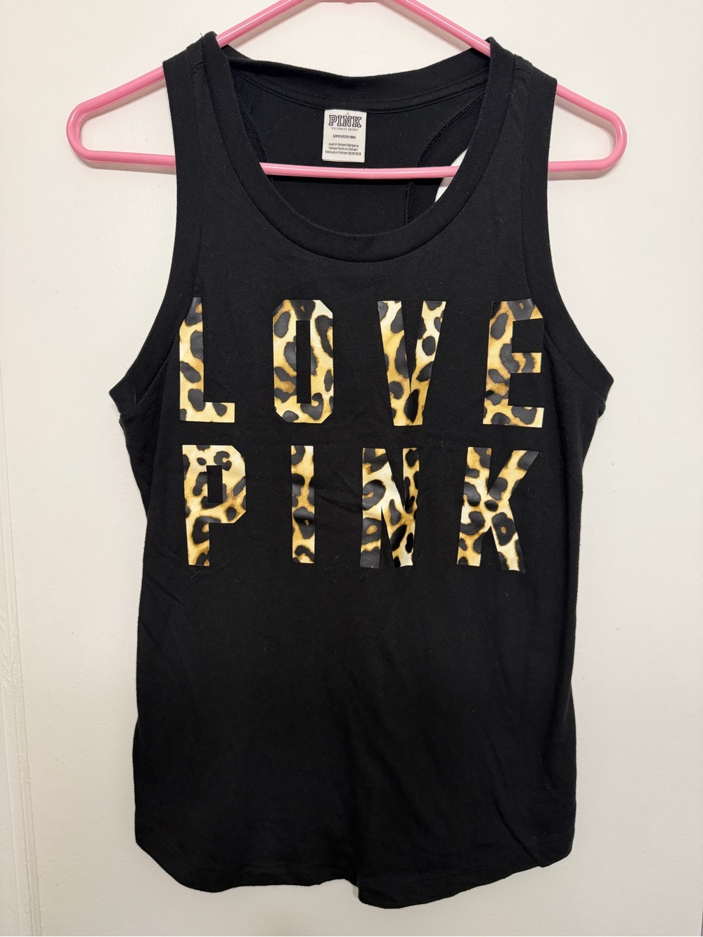 Victoria's Secret PINK Black Tank with Leopard Print Logo